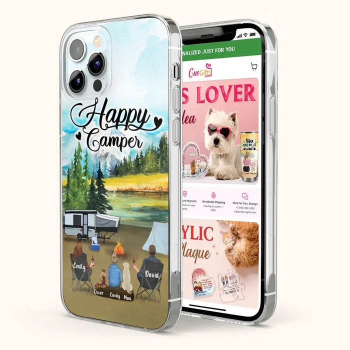 Personalized Camping Phone Case - Parents With 1 Kids And 2 Pets - Best Gift For Family - Happy Camper - Case For iPhone And Samsung