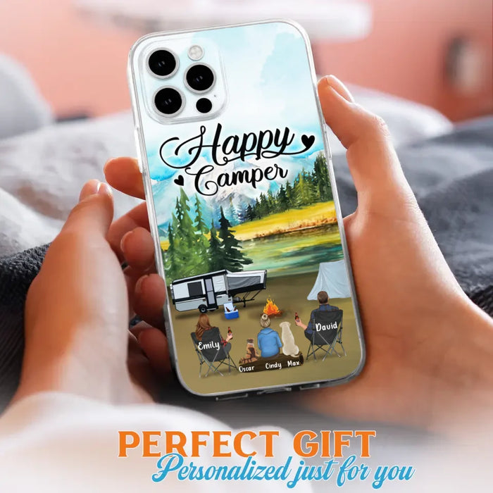 Personalized Camping Phone Case - Parents With 1 Kids And 2 Pets - Best Gift For Family - Happy Camper - Case For iPhone And Samsung