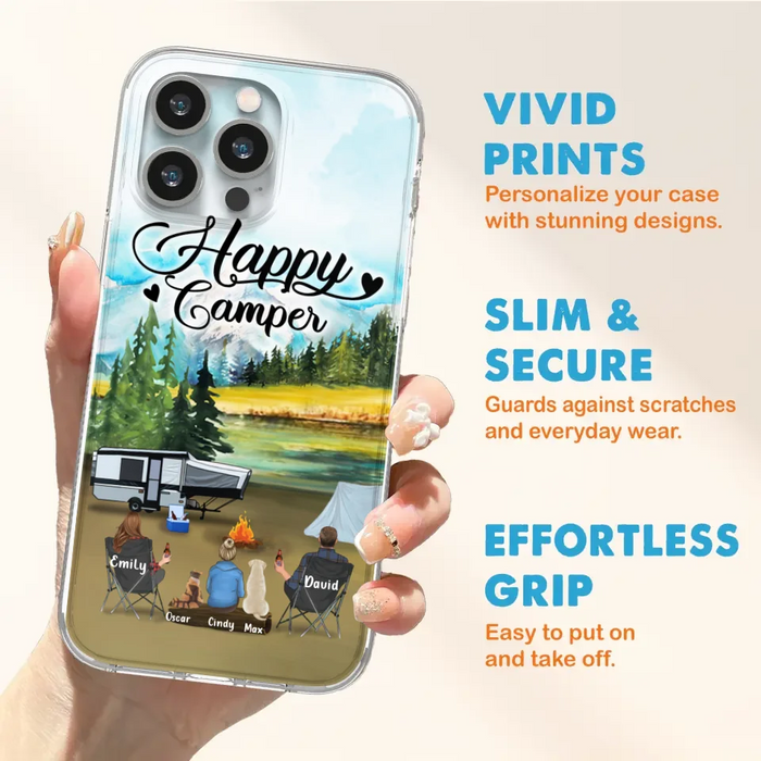 Personalized Camping Phone Case - Parents With 1 Kids And 2 Pets - Best Gift For Family - Happy Camper - Case For iPhone And Samsung