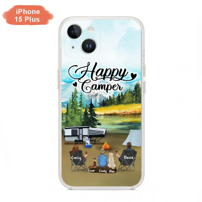 Personalized Camping Phone Case - Parents With 1 Kids And 2 Pets - Best Gift For Family - Happy Camper - Case For iPhone And Samsung