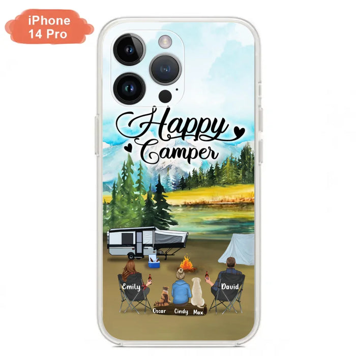Personalized Camping Phone Case - Parents With 1 Kids And 2 Pets - Best Gift For Family - Happy Camper - Case For iPhone And Samsung