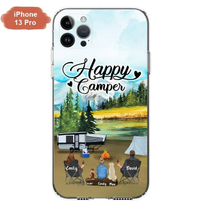 Personalized Camping Phone Case - Parents With 1 Kids And 2 Pets - Best Gift For Family - Happy Camper - Case For iPhone And Samsung