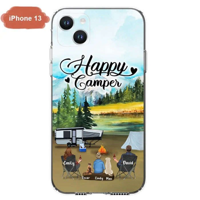 Personalized Camping Phone Case - Parents With 1 Kids And 2 Pets - Best Gift For Family - Happy Camper - Case For iPhone And Samsung
