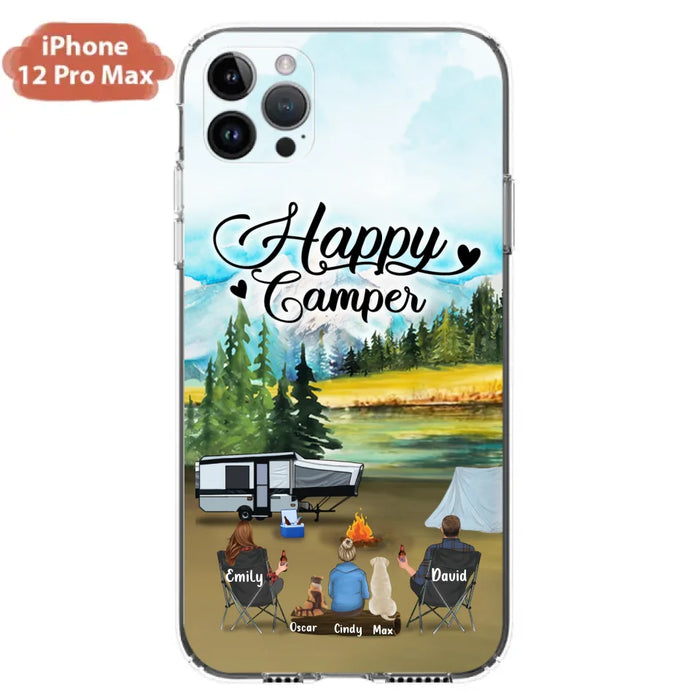 Personalized Camping Phone Case - Parents With 1 Kids And 2 Pets - Best Gift For Family - Happy Camper - Case For iPhone And Samsung