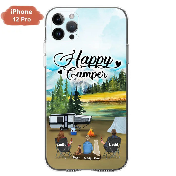 Personalized Camping Phone Case - Parents With 1 Kids And 2 Pets - Best Gift For Family - Happy Camper - Case For iPhone And Samsung