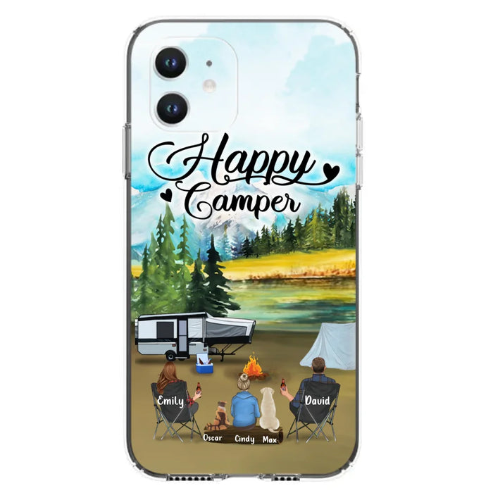 Personalized Camping Phone Case - Parents With 1 Kids And 2 Pets - Best Gift For Family - Happy Camper - Case For iPhone And Samsung
