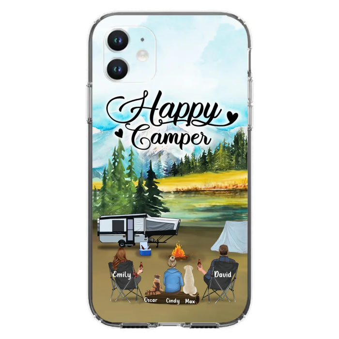 Personalized Camping Phone Case - Parents With 1 Kids And 2 Pets - Best Gift For Family - Happy Camper - Case For iPhone And Samsung