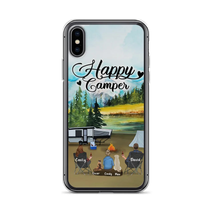 Personalized Camping Phone Case - Parents With 1 Kids And 2 Pets - Best Gift For Family - Happy Camper - Case For iPhone And Samsung