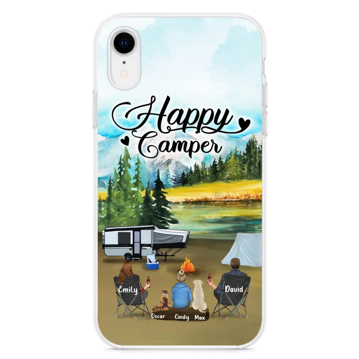 Personalized Camping Phone Case - Parents With 1 Kids And 2 Pets - Best Gift For Family - Happy Camper - Case For iPhone And Samsung