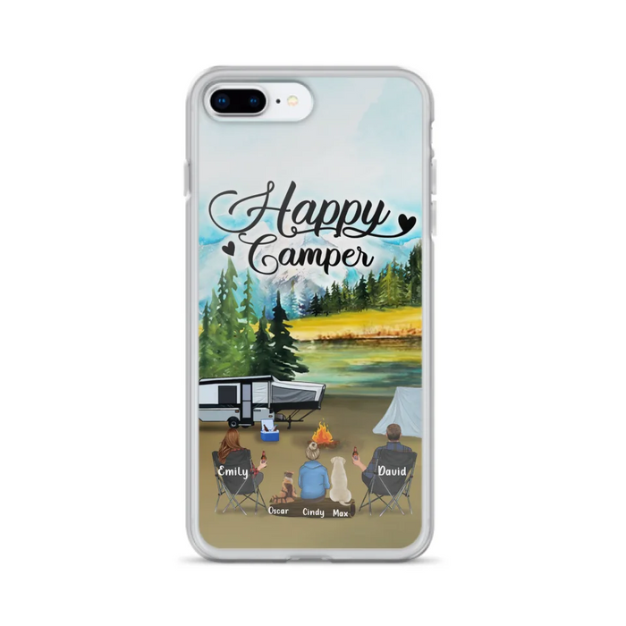 Personalized Camping Phone Case - Parents With 1 Kids And 2 Pets - Best Gift For Family - Happy Camper - Case For iPhone And Samsung