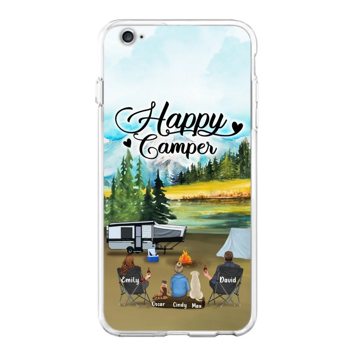 Personalized Camping Phone Case - Parents With 1 Kids And 2 Pets - Best Gift For Family - Happy Camper - Case For iPhone And Samsung