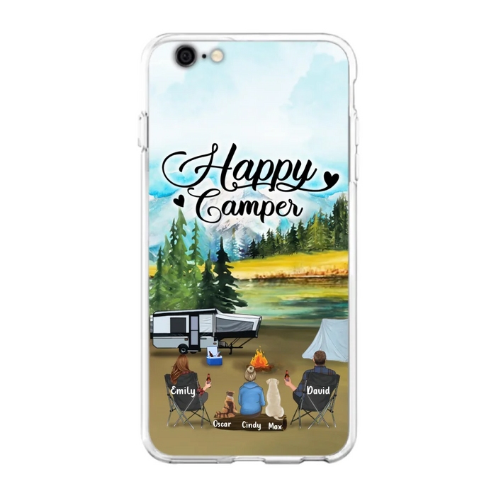 Personalized Camping Phone Case - Parents With 1 Kids And 2 Pets - Best Gift For Family - Happy Camper - Case For iPhone And Samsung