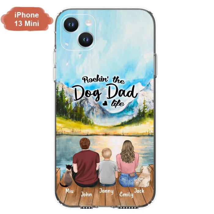 Personalized Pet Couple Phone Case - Parent With 1 Kid And 2 Pets - Case For iPhone And Samsung