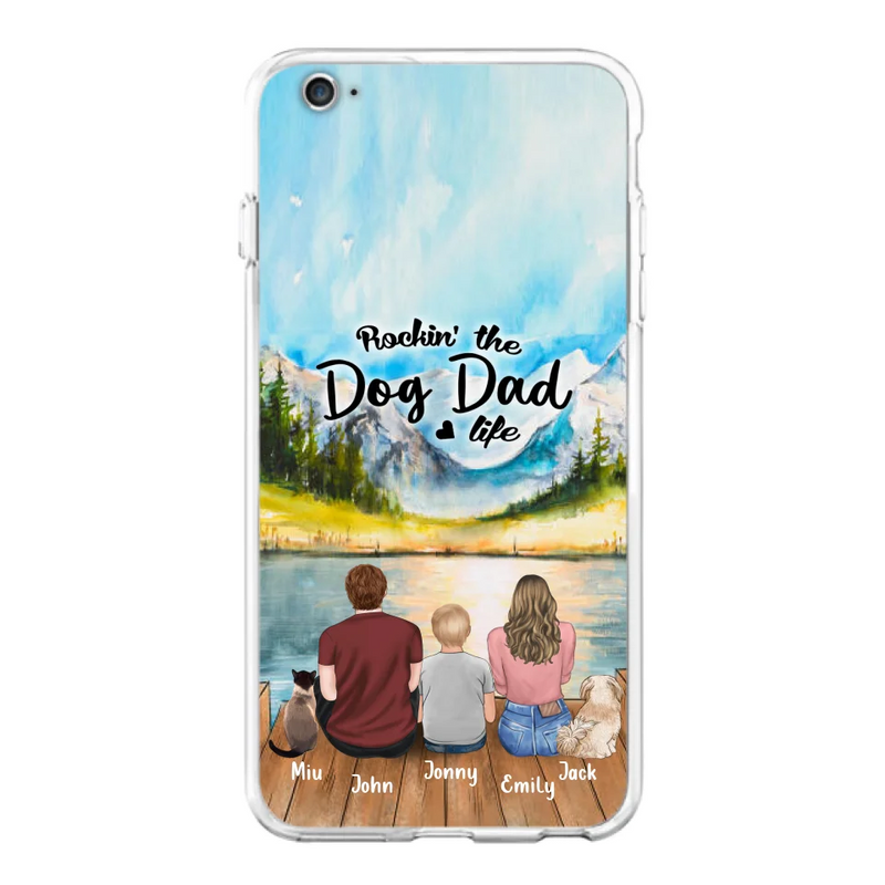 Personalized Pet Couple Phone Case - Parent With 1 Kid And 2 Pets - Case For iPhone And Samsung