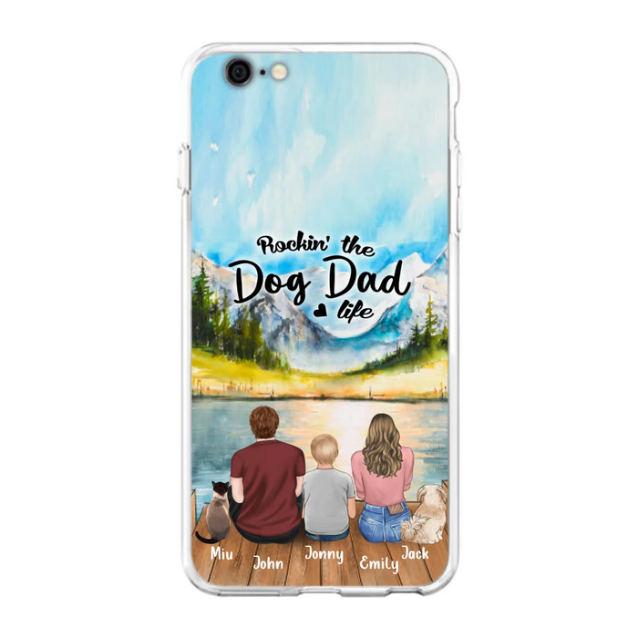 Personalized Pet Couple Phone Case - Parent With 1 Kid And 2 Pets - Case For iPhone And Samsung
