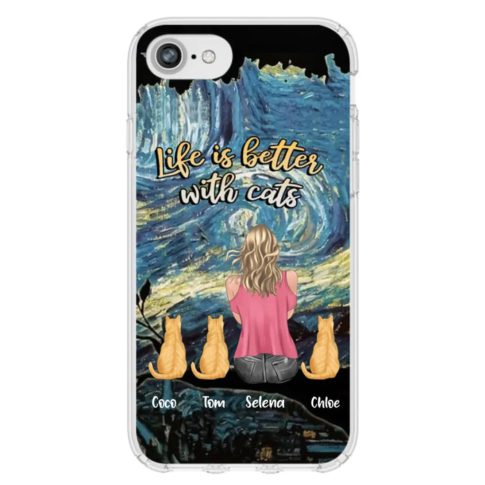 Custom Personalized Cat Mom Phone Case - Upto 3 Cats - Birthday, Loving Gift For Cat & Dog Lover, Pet Owner, Pet Mom, Pet Dad - Life Is Better With Cats - Case For iPhone And Samsung
