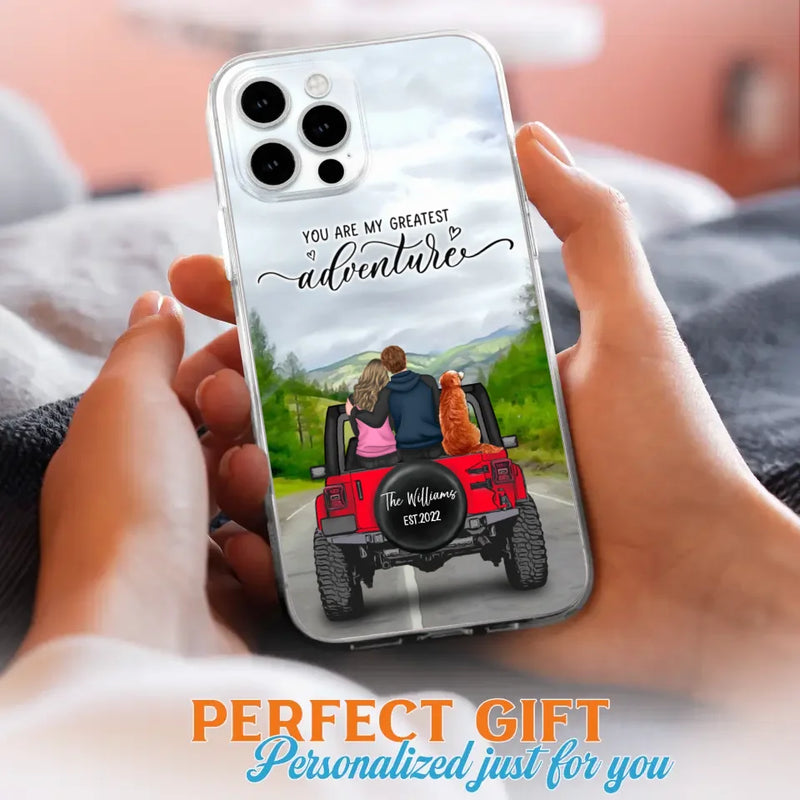 Custom Personalized Off-Road Couple Phone Case - Couple With Upto 4 Dogs- Gift Idea For Couple/ Dog Lover - You Are My Greatest Adventure - Case For iPhone And Samsung
