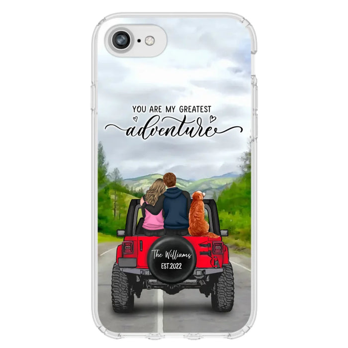Custom Personalized Off-Road Couple Phone Case - Couple With Upto 4 Dogs- Gift Idea For Couple/ Dog Lover - You Are My Greatest Adventure - Case For iPhone And Samsung