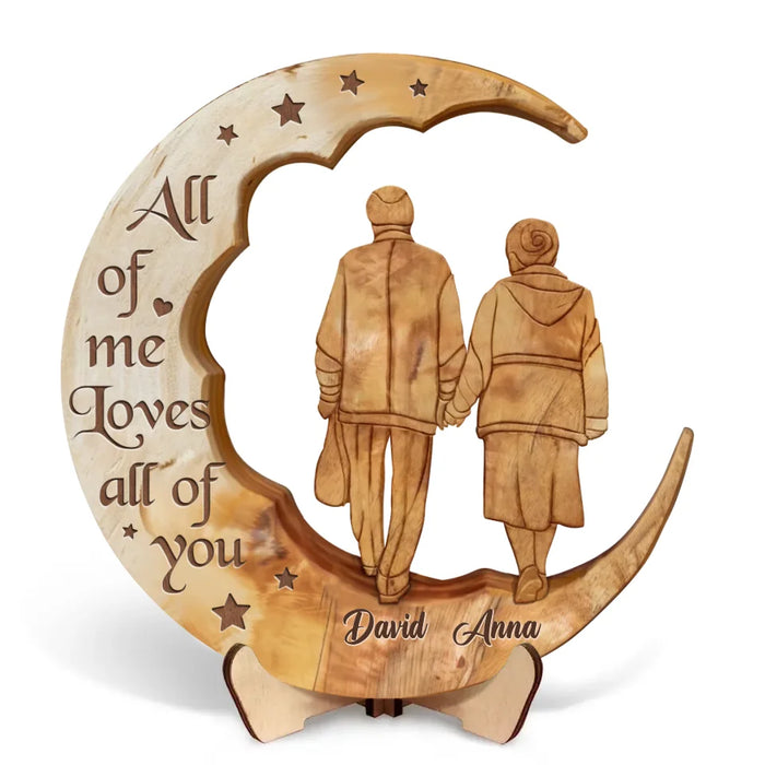 Personalized Old Couple Moon 2 Layered Wooden Art - Gift Idea For Couple - All Of Me Loves All Of You