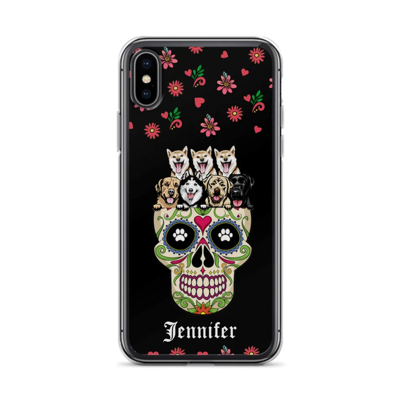 Custom Personalized Sugar Skull Pets Phone Case - Gift for Dog/Cat Lovers - Up to 7 Pets