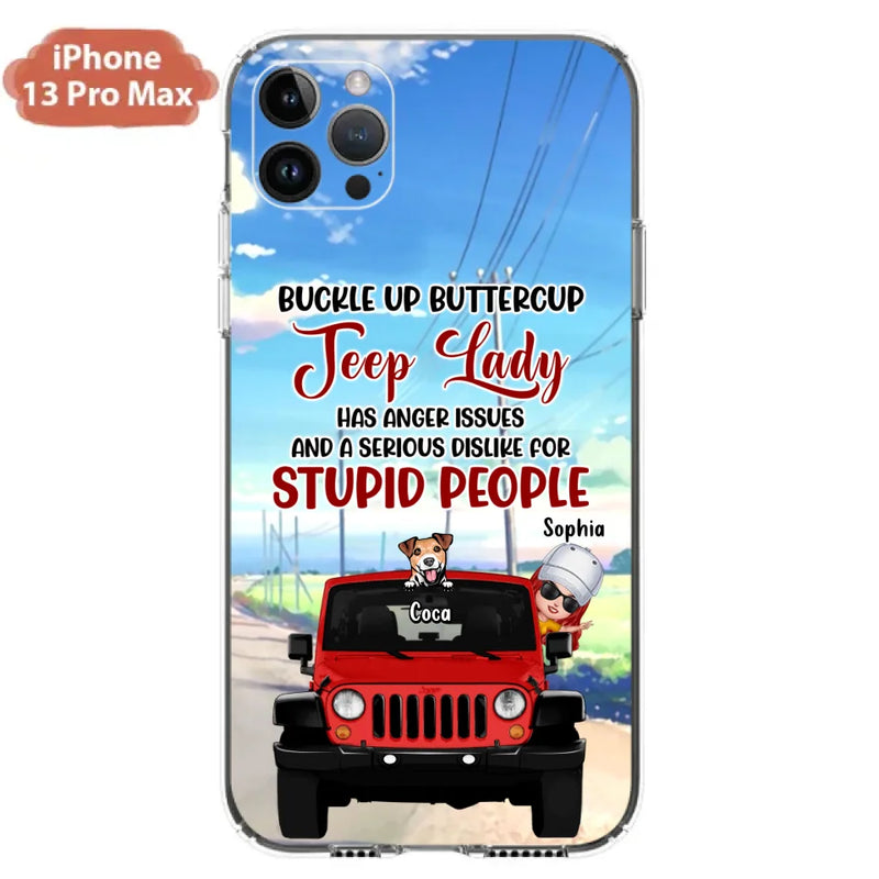 Custom Personalized Off-road Lady Phone Case - Upto 5 Dogs - Gift Idea For Dog/Off-road Lover - Buckle Up Buttercup - Case For iPhone/Samsung