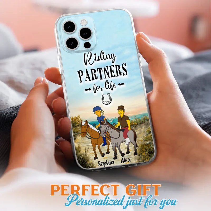 Custom Personalized Horseback Riding Cartoon Portrait From Photo Phone Case - Gift Idea For Couple/ Riding Lover - Case For iPhone And Samsung