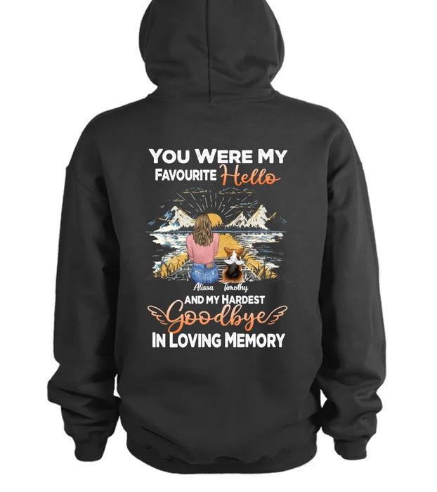 Personalized Memorial Pet Pullover Hoodie - Up To 5 Pets - Gift Idea For Dog Lovers - You Were My Favourite Hello And My Hardest Goodbye In Loving Memory