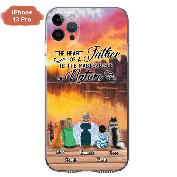 Custom Personalized Father Fishing Phone Case - Father With Up to 2 Kids And 2 Pets - Gift Idea For Father/ Fishing Lover - The Heart Of A Father Is The Masterpiece Of Nature - Case For iPhone And Samsung