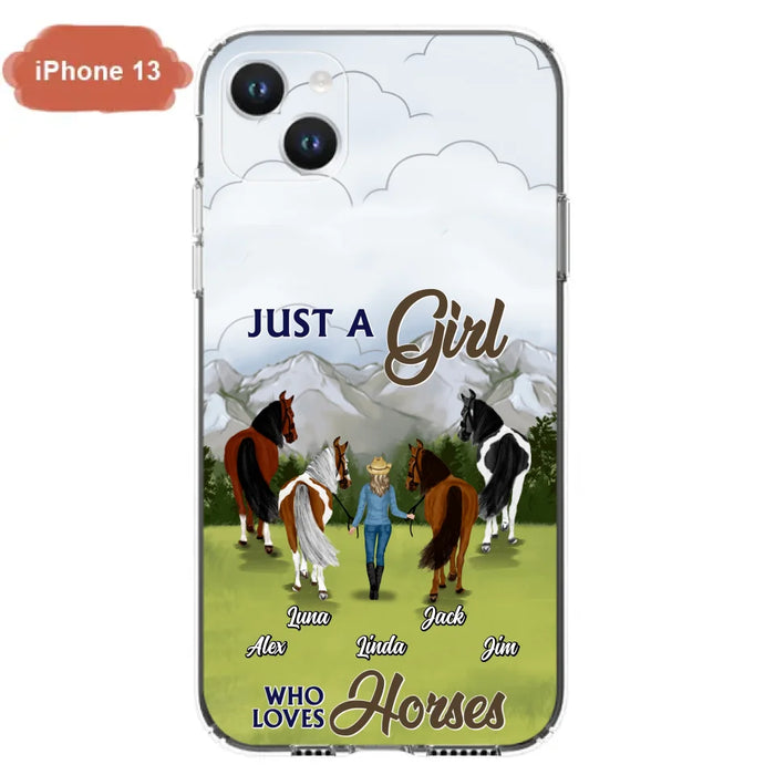 Personalized Horse Lady Phone Case for iPhone/ Samsung - Gift Idea For Horse Lovers with up to 4 Horses - Just A Girl Who Loves Horses
