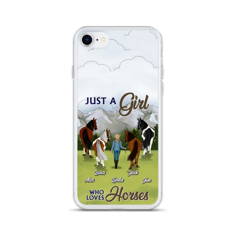 Personalized Horse Lady Phone Case for iPhone/ Samsung - Gift Idea For Horse Lovers with up to 4 Horses - Just A Girl Who Loves Horses