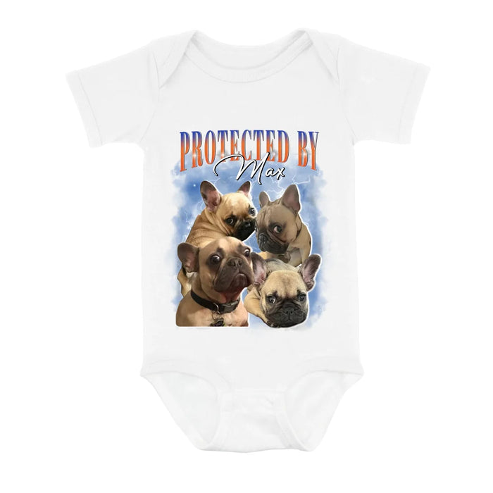 Personalized Protected Baby Onesie - Upload Dog's Photo up to 4 Photos - Enter Dog's Name