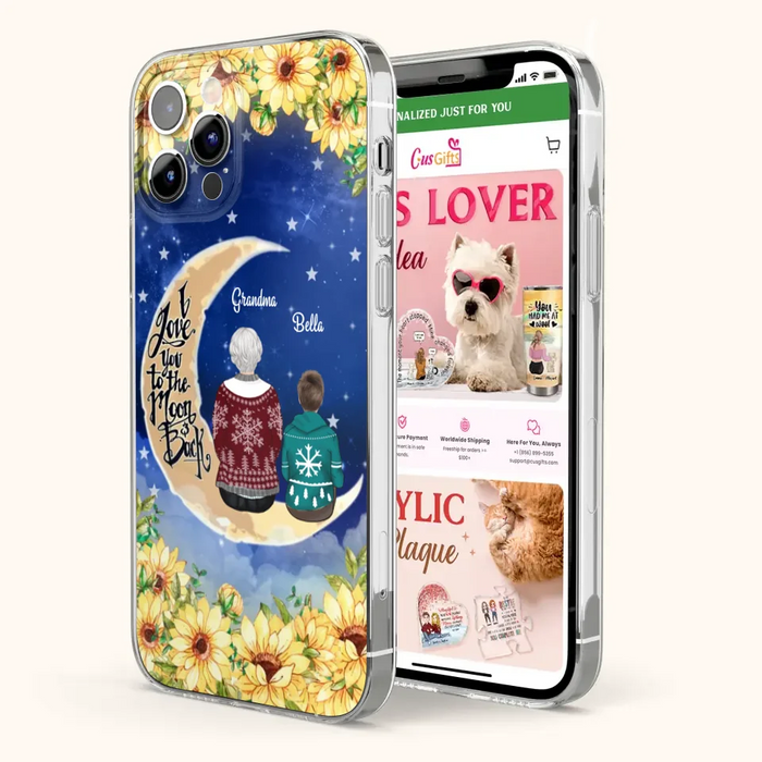 Personalized Grandma & Grandchilds Sitting On Moon Phone Case - Up to 3 Kids - Gift Idea For Grandma - I Love You To The Moon And Back - Cases For iPhone & Samsung