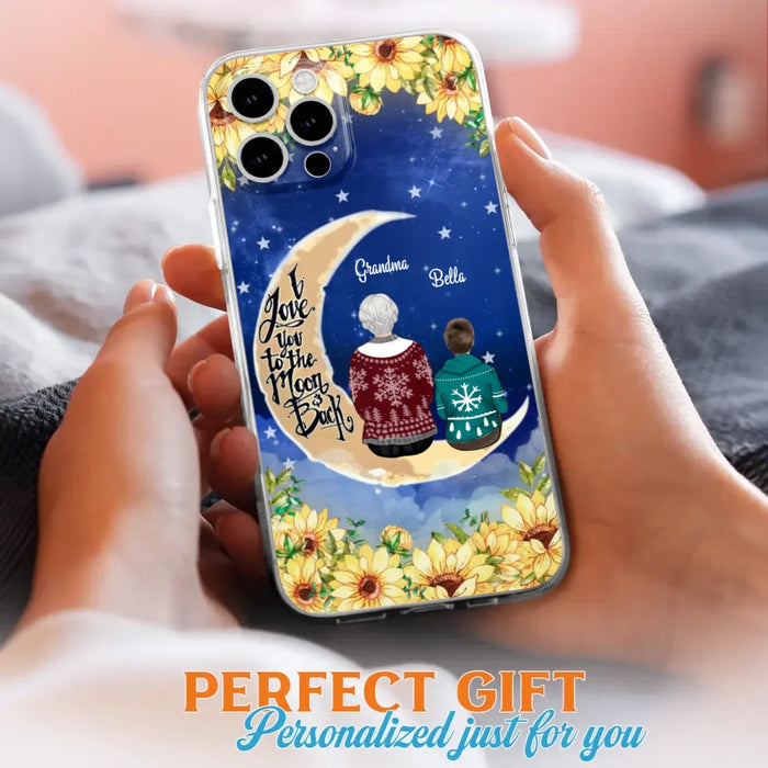 Personalized Grandma & Grandchilds Sitting On Moon Phone Case - Up to 3 Kids - Gift Idea For Grandma - I Love You To The Moon And Back - Cases For iPhone & Samsung