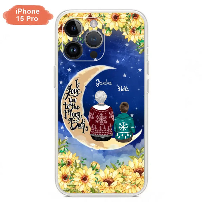 Personalized Grandma & Grandchilds Sitting On Moon Phone Case - Up to 3 Kids - Gift Idea For Grandma - I Love You To The Moon And Back - Cases For iPhone & Samsung