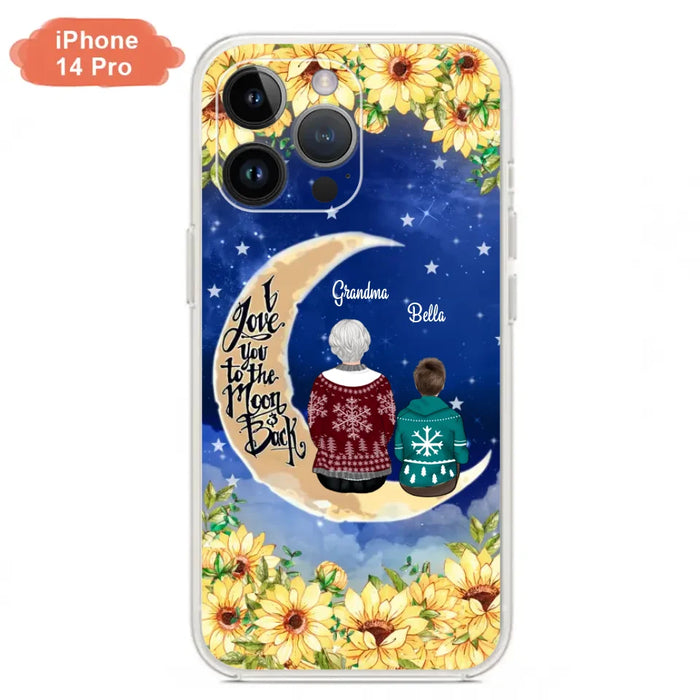 Personalized Grandma & Grandchilds Sitting On Moon Phone Case - Up to 3 Kids - Gift Idea For Grandma - I Love You To The Moon And Back - Cases For iPhone & Samsung
