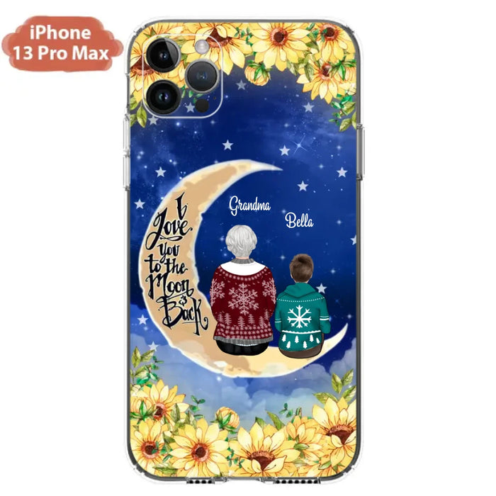 Personalized Grandma & Grandchilds Sitting On Moon Phone Case - Up to 3 Kids - Gift Idea For Grandma - I Love You To The Moon And Back - Cases For iPhone & Samsung