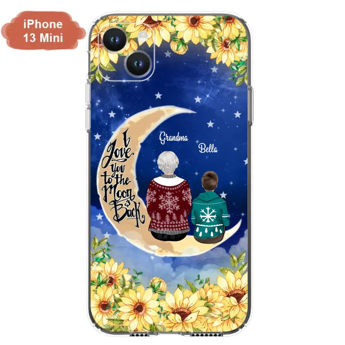 Personalized Grandma & Grandchilds Sitting On Moon Phone Case - Up to 3 Kids - Gift Idea For Grandma - I Love You To The Moon And Back - Cases For iPhone & Samsung
