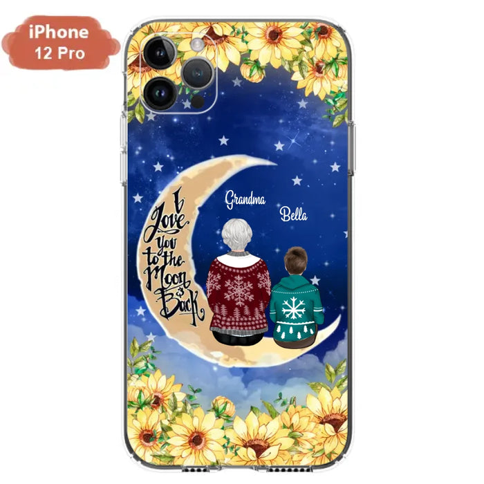 Personalized Grandma & Grandchilds Sitting On Moon Phone Case - Up to 3 Kids - Gift Idea For Grandma - I Love You To The Moon And Back - Cases For iPhone & Samsung
