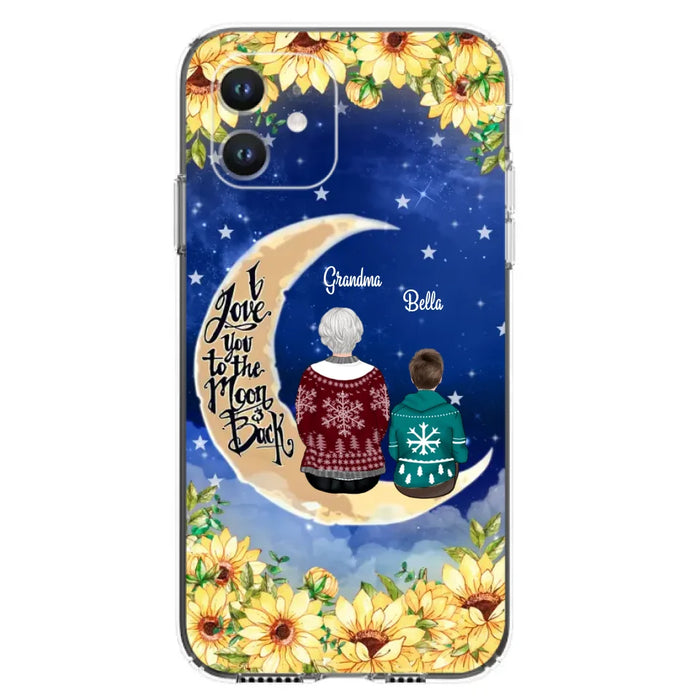 Personalized Grandma & Grandchilds Sitting On Moon Phone Case - Up to 3 Kids - Gift Idea For Grandma - I Love You To The Moon And Back - Cases For iPhone & Samsung