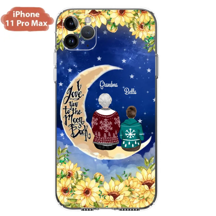 Personalized Grandma & Grandchilds Sitting On Moon Phone Case - Up to 3 Kids - Gift Idea For Grandma - I Love You To The Moon And Back - Cases For iPhone & Samsung