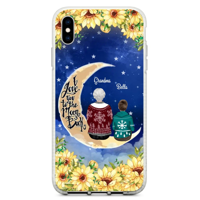 Personalized Grandma & Grandchilds Sitting On Moon Phone Case - Up to 3 Kids - Gift Idea For Grandma - I Love You To The Moon And Back - Cases For iPhone & Samsung