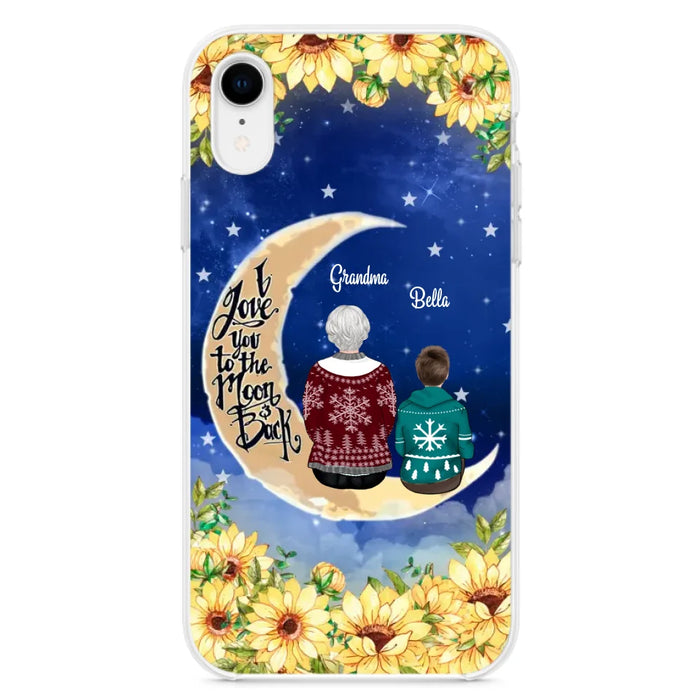Personalized Grandma & Grandchilds Sitting On Moon Phone Case - Up to 3 Kids - Gift Idea For Grandma - I Love You To The Moon And Back - Cases For iPhone & Samsung
