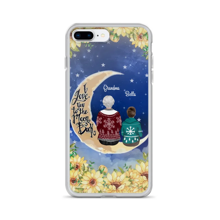 Personalized Grandma & Grandchilds Sitting On Moon Phone Case - Up to 3 Kids - Gift Idea For Grandma - I Love You To The Moon And Back - Cases For iPhone & Samsung