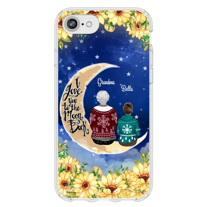 Personalized Grandma & Grandchilds Sitting On Moon Phone Case - Up to 3 Kids - Gift Idea For Grandma - I Love You To The Moon And Back - Cases For iPhone & Samsung