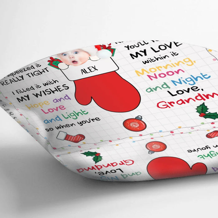 Personalized Christmas Pillow Cover - Christmas Gift Idea From Grandma - Upload Photo - To My Grandson/Granddaughter