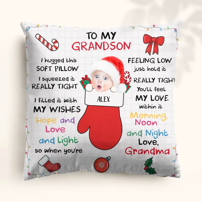 Personalized Christmas Pillow Cover - Christmas Gift Idea From Grandma - Upload Photo - To My Grandson/Granddaughter