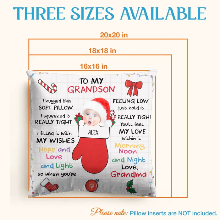 Personalized Christmas Pillow Cover - Christmas Gift Idea From Grandma - Upload Photo - To My Grandson/Granddaughter
