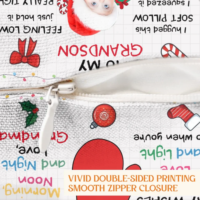 Personalized Christmas Pillow Cover - Christmas Gift Idea From Grandma - Upload Photo - To My Grandson/Granddaughter