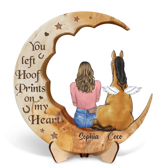 Personalized Memorial Horse Moon Wooden Art - Memorial Gift Idea For Horse Lover - You Left Hoof Prints On My Heart