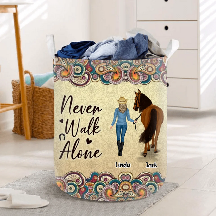 Personalized Horse Girl Laundry Basket - Up to 4 Horses - Gift Idea For Horse Lovers - Never Walk Alone